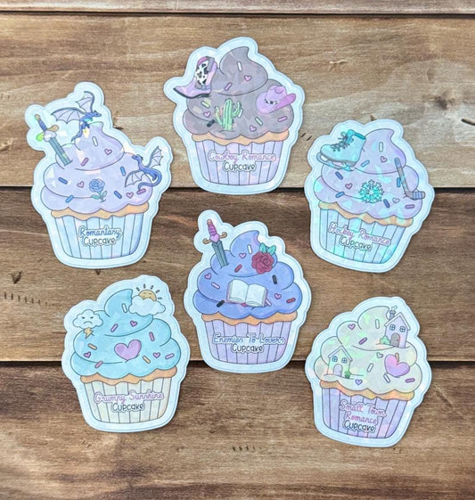 Romance Bookish Cupcake Holographic Sticker
